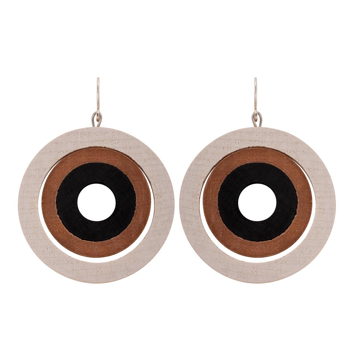 Olga earrings, white, brown, and black