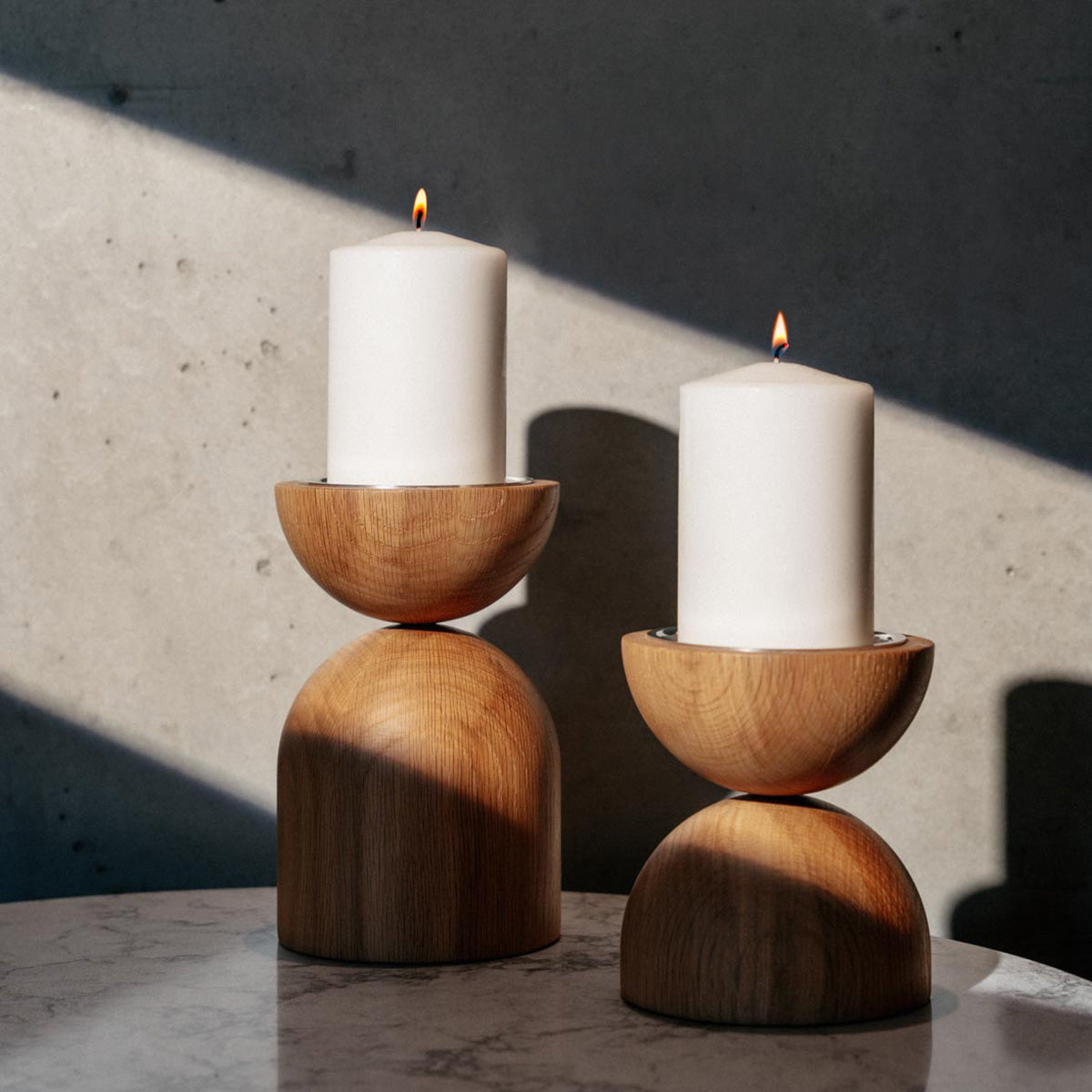 Duo candleholder, oak and silver, 12,5 cm