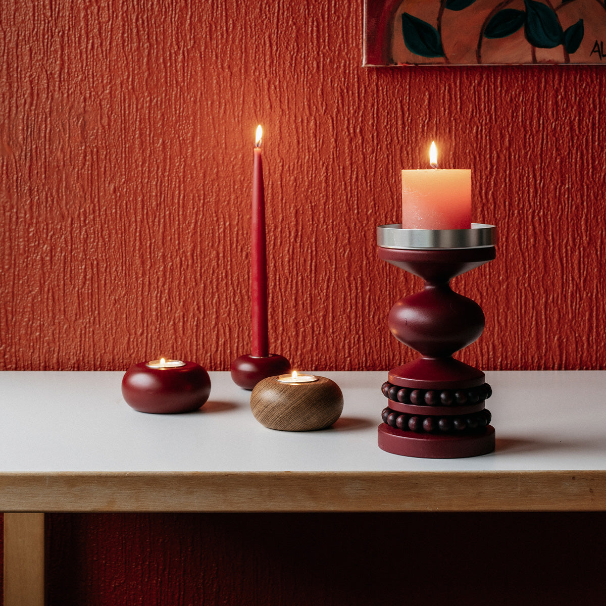 Pikkunappi candleholder, plum red