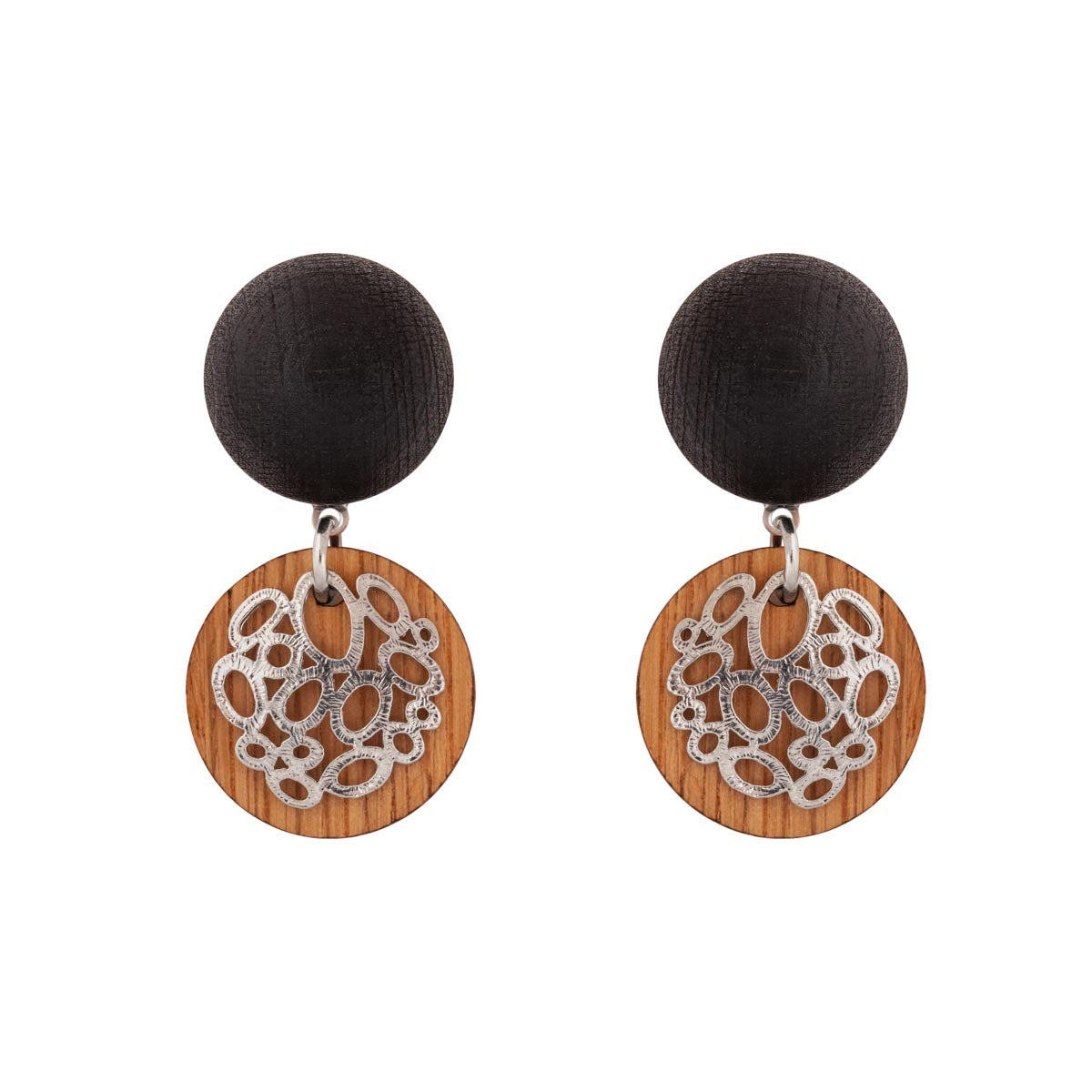 Cecilia earrings, oak and black