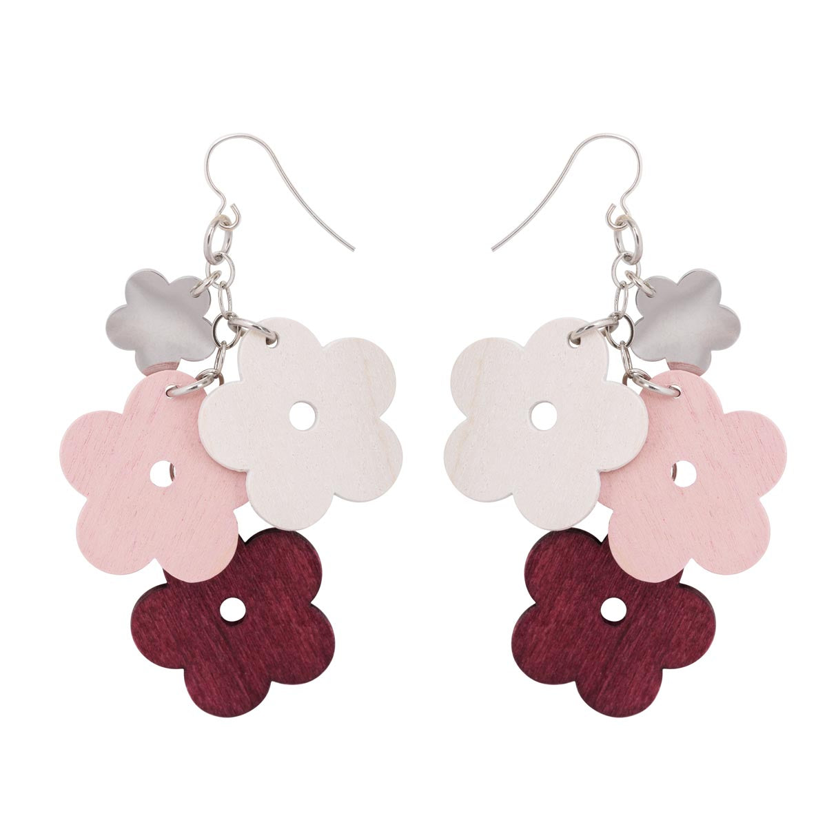 Kukkaniitty earrings, shades of red and white