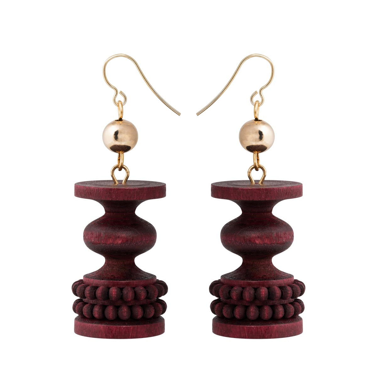 Keisarinna earrings, plum red and gold