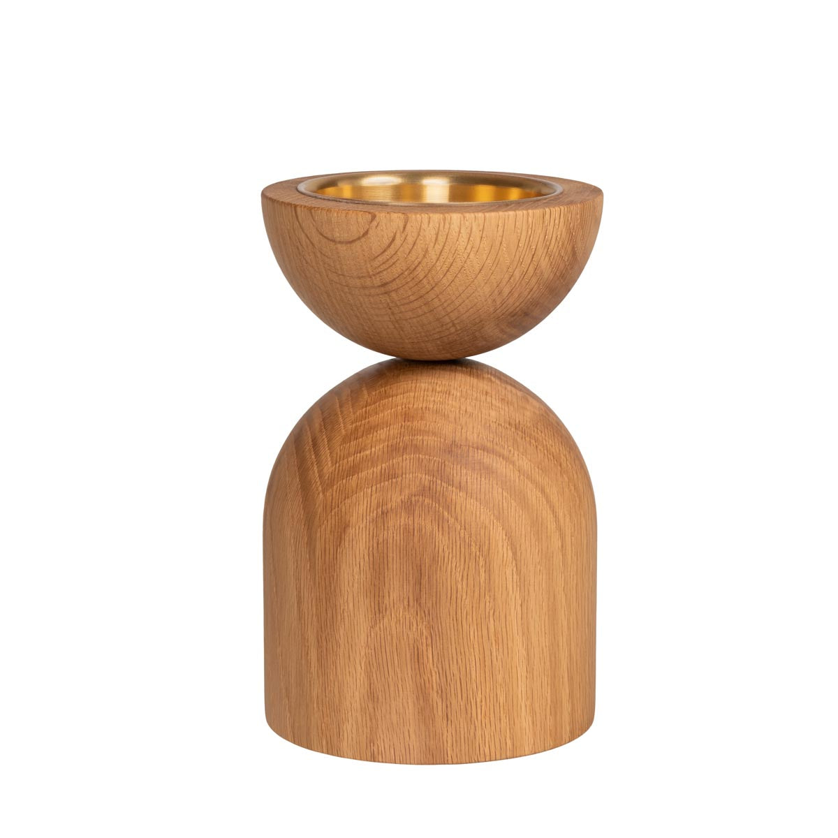 Duo candleholder, oak and gold, 17,5 cm