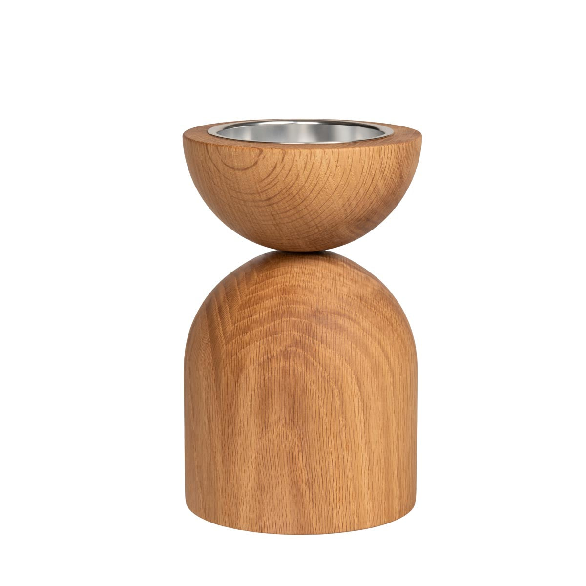 Duo candleholder, oak and silver, 17,5 cm