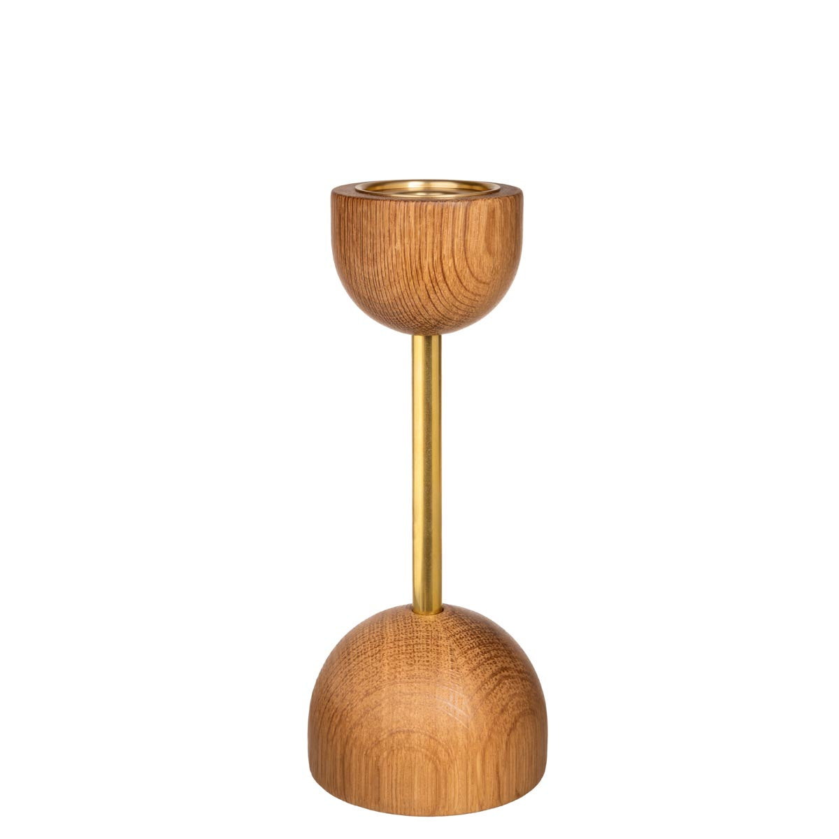 Duo candleholder, oak and gold, 18 cm