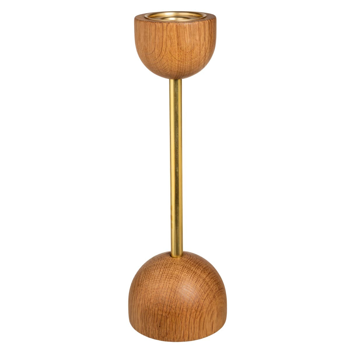 Duo candleholder, oak and gold, 22 cm