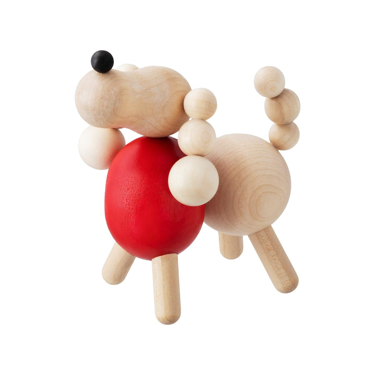 Poodle sculpture, varnished wood and red