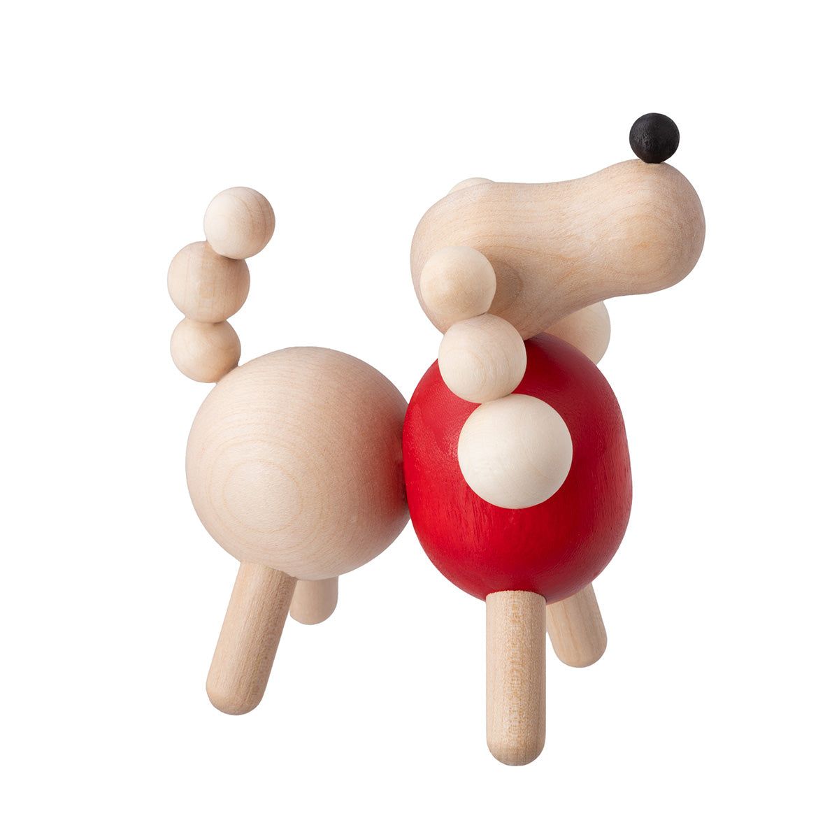 Poodle sculpture, varnished wood and red