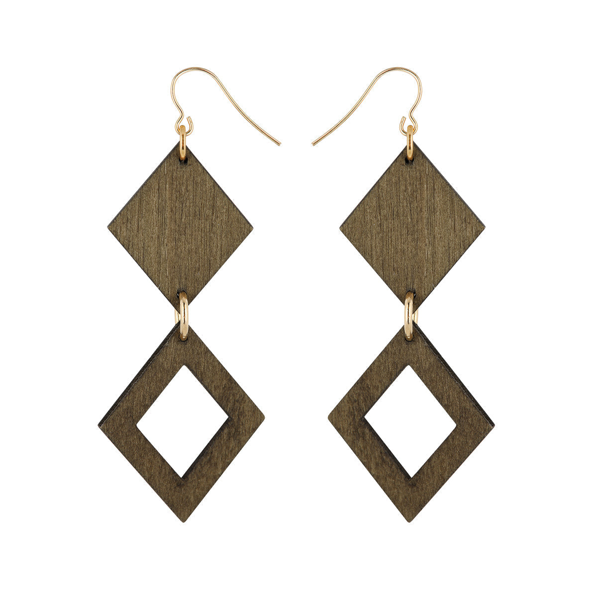 Triangeli earrings, green and gold